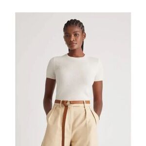 Quince Cashmere White Short Sleeve Top